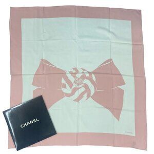 Chanel Large Scarf Ribbon Pattern Silk Pink